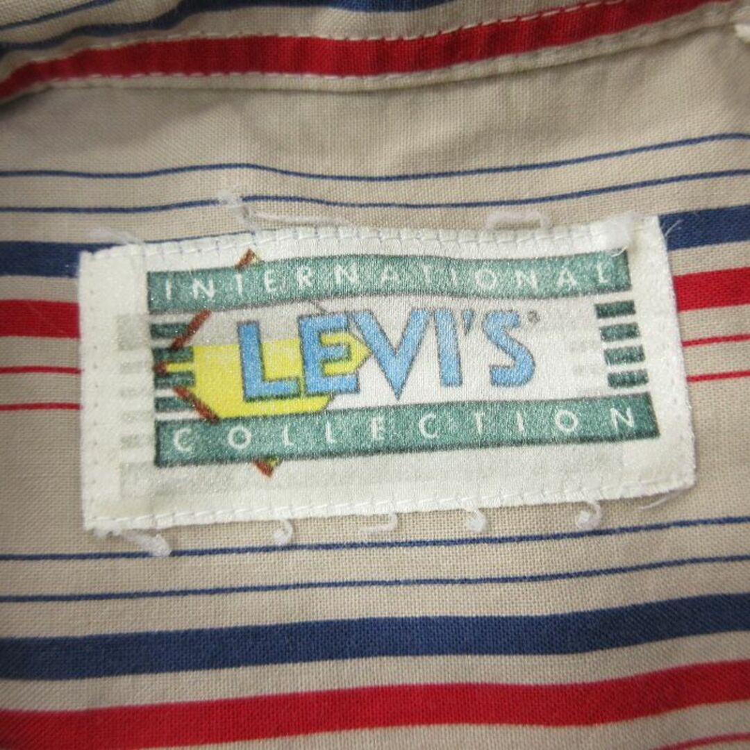 Levi's(リーバイス)のL★古着 リーバイス Levis 半袖 シャツ メンズ 90年代 90s コットン 開襟 オープンカラー ベージュ他 カーキ ストライプ 24may06 中古 トップス メンズのトップス(シャツ)の商品写真