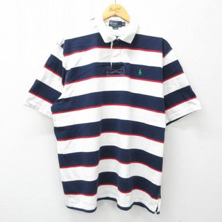 ラルフローレン(Ralph Lauren)のXL★古着 ラルフローレン Ralph Lauren 半袖 ブランド ラガー シャツ メンズ 90年代 90s ワンポイントロゴ 大きいサイズ ロング丈 コットン 白他 ホワイト ボーダー 24may06 中古 トップス(シャツ)