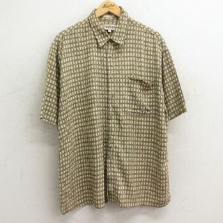 XL★古着 半袖 シャツ メンズ 00年代 00s 総柄 レーヨン ベージュ他 カーキ 24may06 中古 トップス(シャツ)