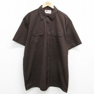 ディッキーズ(Dickies)のXL★古着 ディッキーズ Dickies 半袖 ワーク シャツ メンズ 00年代 00s 大きいサイズ ロング丈 濃茶 ブラウン 24may06 中古 トップス(シャツ)