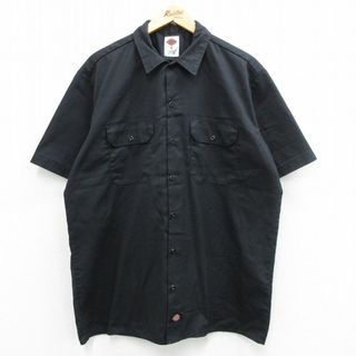 ディッキーズ(Dickies)のXL★古着 ディッキーズ Dickies 半袖 ワーク シャツ メンズ LIAR ロング丈 黒 ブラック 24may06 中古 トップス(シャツ)