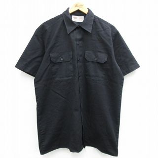 ディッキーズ(Dickies)のL★古着 ディッキーズ Dickies 半袖 ワーク シャツ メンズ 00年代 00s ロング丈 黒 ブラック 24may06 中古 トップス(シャツ)