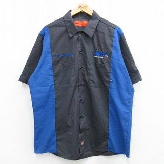 ディッキーズ(Dickies)のXL★古着 ディッキーズ Dickies 半袖 ワーク シャツ メンズ HVAC ツートンカラー 大きいサイズ ロング丈 紺他 ネイビー 24may06 中古 トップス(シャツ)