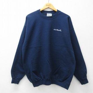 ヘインズ(Hanes)のXL★古着 ヘインズ Hanes 長袖 スウェット メンズ 00年代 00s SeaRay 刺繍 大きいサイズ クルーネック 紺 ネイビー 24may06 中古 スエット トレーナー トップス(パーカー)