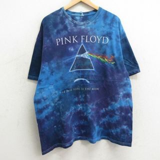 XL★古着 半袖 ロック バンド Tシャツ メンズ ピンクフロイド 大きいサイズ コットン クルーネック 青他 ブルー タイダイ 24may06 中古(Tシャツ/カットソー(半袖/袖なし))