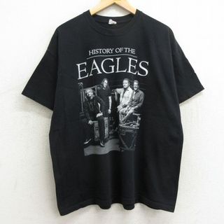 XL★古着 半袖 ロック バンド Tシャツ メンズ イーグルス コットン クルーネック 黒 ブラック 24may06 中古(Tシャツ/カットソー(半袖/袖なし))