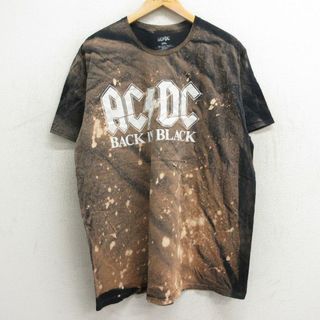 XL★古着 半袖 ロック バンド Tシャツ メンズ AC/DC 大きいサイズ コットン クルーネック 黒他 ブラック ブリーチ加工 24may06 中古(Tシャツ/カットソー(半袖/袖なし))