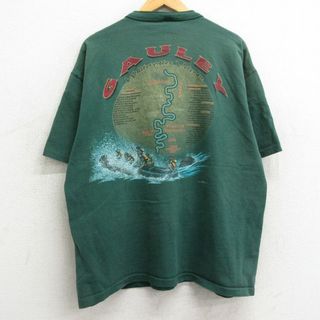 XL★古着 半袖 ビンテージ Tシャツ メンズ 90年代 90s カヌー ゴーリー コットン ヘンリーネック USA製 緑 グリーン 24may06 中古(Tシャツ/カットソー(半袖/袖なし))