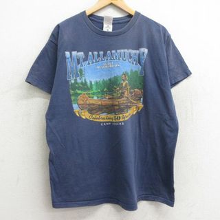 フルーツオブザルーム(FRUIT OF THE LOOM)のXL★古着 フルーツオブザルーム 半袖 ビンテージ Tシャツ メンズ 90年代 90s インディアン カヌー コットン クルーネック 紺 ネイビー 24may06 中古(Tシャツ/カットソー(半袖/袖なし))