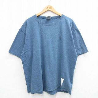 トミーヒルフィガー(TOMMY HILFIGER)のXL★古着 トミーヒルフィガー TOMMY HILFIGER 半袖 ビンテージ ブランド Tシャツ メンズ 90年代 90s ワンポイントロゴ 大きいサイズ コットン クルーネック USA製 薄紺 ネイビー 24may06 中古(Tシャツ/カットソー(半袖/袖なし))