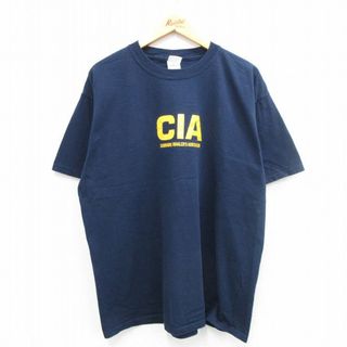 XL★古着 半袖 ビンテージ Tシャツ メンズ 00年代 00s CIA 大きいサイズ コットン クルーネック 紺 ネイビー 24may06 中古(Tシャツ/カットソー(半袖/袖なし))