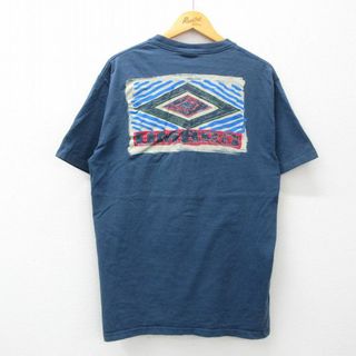 L★古着 アンブロ 半袖 ビンテージ Tシャツ メンズ 90年代 90s ビッグロゴ コットン クルーネック USA製 紺 ネイビー 24may06 中古(Tシャツ/カットソー(半袖/袖なし))