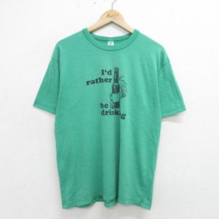 L★古着 半袖 ビンテージ Tシャツ メンズ 00年代 00s ビール クルーネック USA製 緑 グリーン 24may06 中古(Tシャツ/カットソー(半袖/袖なし))