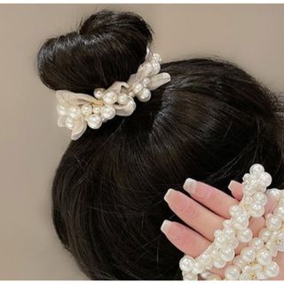 【まとめ割あり】パール チュール ヘアゴム 髪飾り シュシュ ヘアアレンジ 上品(ヘアゴム/シュシュ)