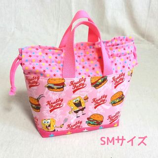 手作り☆持ち手付き☆保冷保温お弁当袋☆SMサイズ☆スポンジボブ☆ピンク(外出用品)