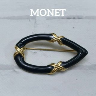 【匿名配送】 MONET モネ ブローチ ゴールド ヴィンテージ ネイビー(ブローチ/コサージュ)