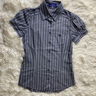 バーバリーブルーレーベル(BURBERRY BLUE LABEL)のBURBERRY BLUELABEL ストライプ　半袖シャツ　パフスリーブ　36(シャツ/ブラウス(半袖/袖なし))