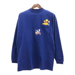 Disney ディズニー くまのプーさん ポケット 長袖Ｔシャツ キャラクター ブルー (メンズ XL) 中古 古着 Q5612