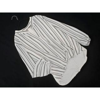 プラステ(PLST)のPLST プラステ Vネック ストライプ 切替 ブラウス シャツ sizeS/白ｘ黒 ■◇ レディース(シャツ/ブラウス(長袖/七分))