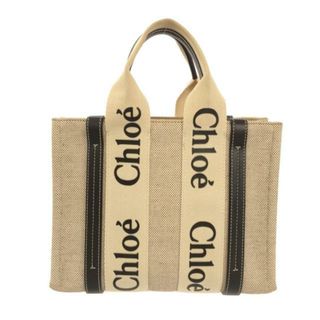 Chloe(クロエ) トートバッグ ウッディスモールトートバッグ CHC21US385E6691J アイボリー×黒  キャンバス×レザー 