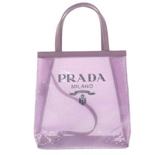 プラダ(PRADA)のPRADA(プラダ) トートバッグ美品  スモール スパンコール メッシュ トートバッグ 1BG417 ライトパープル×黒 スパンコール×レザー(トートバッグ)