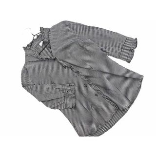 COMME CA コムサ ストライプ フリル ブラウス シャツ size7/黒ｘグレー ■◇ レディース(シャツ/ブラウス(長袖/七分))