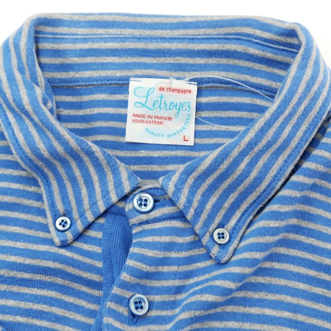 【中古】ルトロワ Letroyes コットン ボタンダウン 半袖ポロシャツ ブルーxグレー【サイズL】【メンズ】 メンズのトップス(ポロシャツ)の商品写真