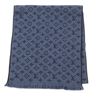 ルイヴィトン(LOUIS VUITTON)の極美品○LOUIS VUITTON ルイヴィトン 2021年製 M78525 エシャルプ モノグラム クラシック ウール100% フリンジ付き マフラー ブルー系 イタリア製 正規品(マフラー)