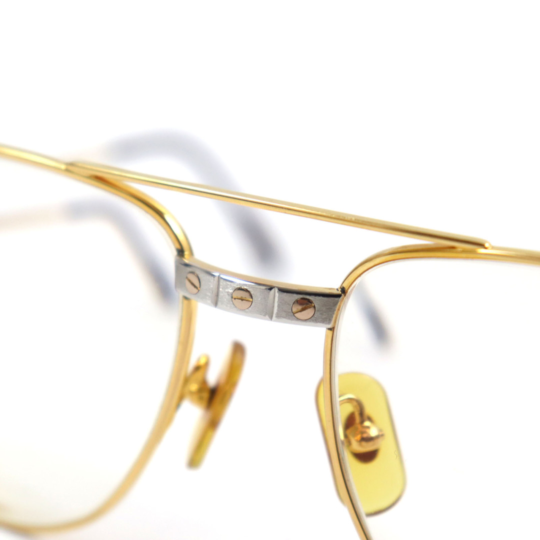 Cartier(カルティエ)の良品○Cartier カルティエ サントス ロゴ金具 ツーブリッジ ティアドロップ メガネ 眼鏡 アイウェア ゴールド シルバー 61□18 度入り フランス製 メンズのファッション小物(サングラス/メガネ)の商品写真