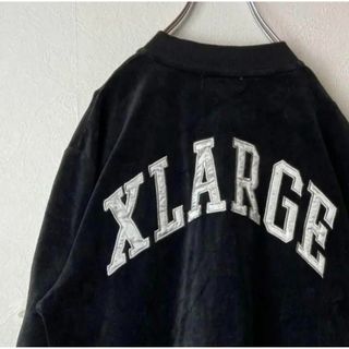 XLARGE - 【高級感抜群ベロア、背面ビッグ刺繍ロゴ】X-LARGEトラックジャケット古着黒