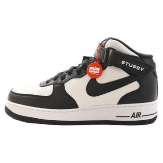 ナイキ(NIKE)のNIKE ナイキ ×STUSSY AIR FORCE1 07 MID SP BLACK LIGHT BONE ステューシー エアフォース1 ミッドカットスニーカー ブラック/ホワイト US11 DJ7840-002(スニーカー)