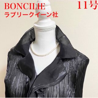 美品！BONCILIE プリーツ　華やか　ブラウス　シアーブラック　11 L 黒(シャツ/ブラウス(長袖/七分))