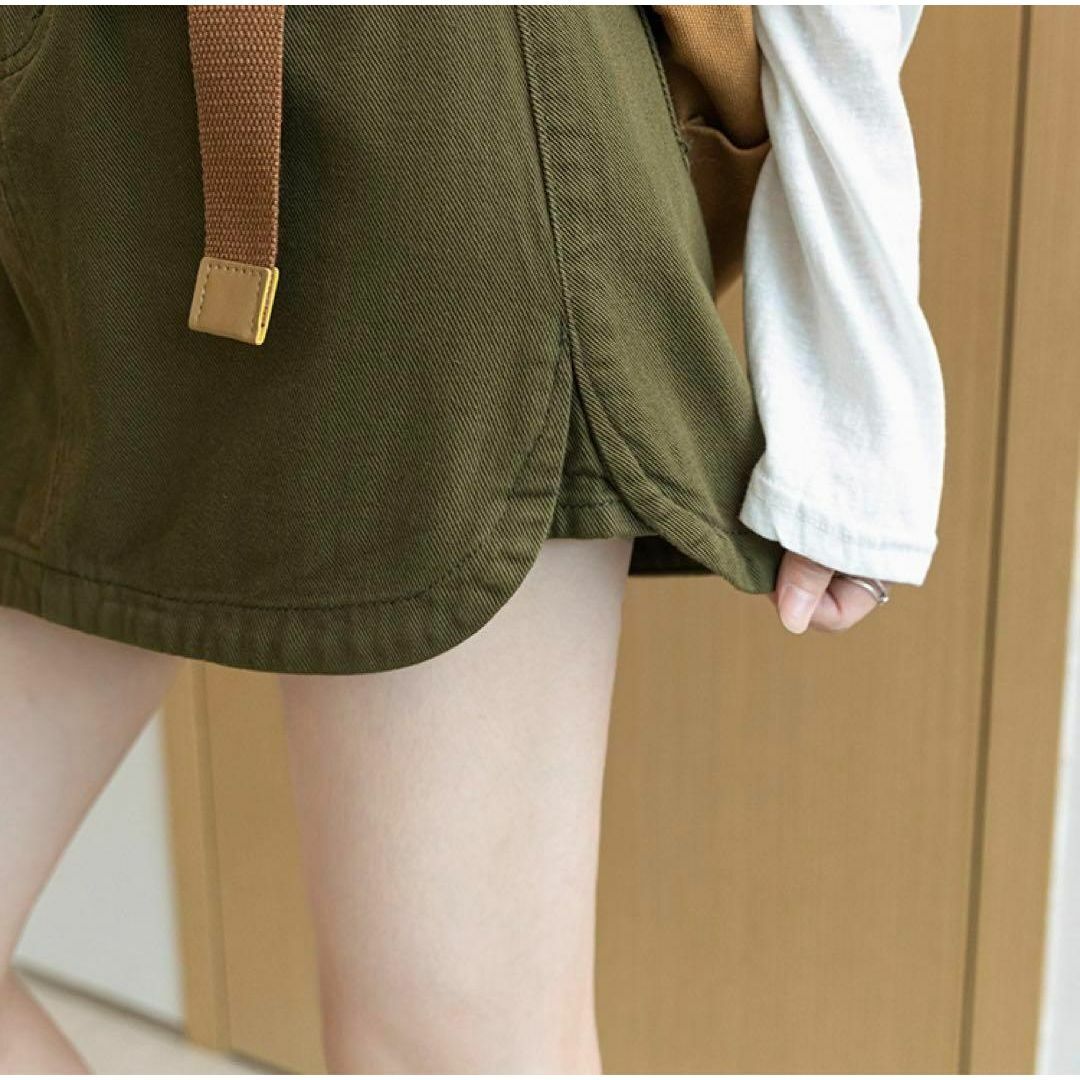 韓国 服 レディース スカート カーキ ミニスカート カジュアル ベルト セット レディースのスカート(ミニスカート)の商品写真