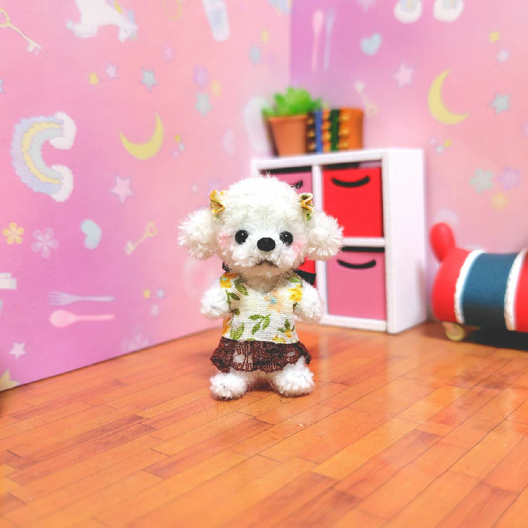 白トイプードル　ブラウン ハンドメイドのぬいぐるみ/人形(人形)の商品写真