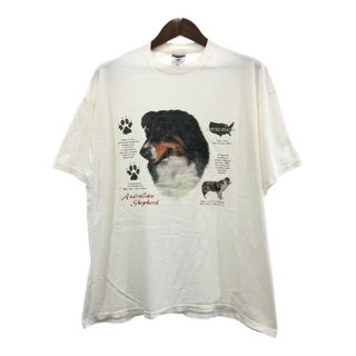 JERZEES ジャージーズ アニマルプリント 犬 シェパード 半袖Ｔシャツ ホワイト (メンズ XL) 中古 古着 Q5620(Tシャツ/カットソー(半袖/袖なし))