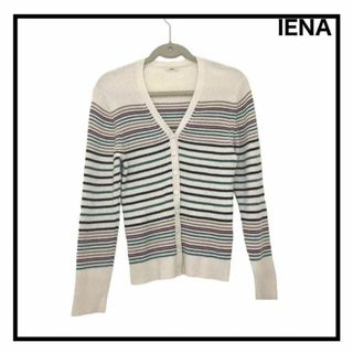 イエナ(IENA)の【IENA】　イエナ　コットン　薄手ニットカーディガン　ボーダー　長袖　ホワイト(カーディガン)