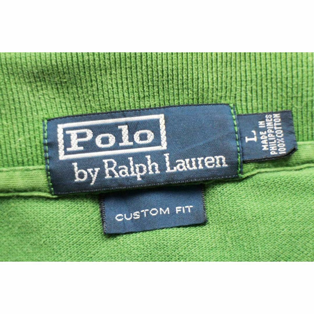 POLO RALPH LAUREN(ポロラルフローレン)の90s ポロ ラルフローレン ワンポイント コットン 鹿の子 長袖ポロシャツ 緑 L★オールド ロゴ刺繍 メンズのトップス(ポロシャツ)の商品写真