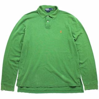 ポロラルフローレン(POLO RALPH LAUREN)の90s ポロ ラルフローレン ワンポイント コットン 鹿の子 長袖ポロシャツ 緑 L★オールド ロゴ刺繍(ポロシャツ)