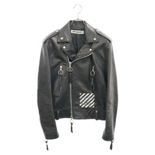 オフホワイト(OFF-WHITE)のOFF-WHITE オフホワイト 16AW BRUSH DIAGONAL LEATHER JACKET ブラッシュ ダイアゴナル レザーダブルライダースジャケット ブラック/ホワイト(フライトジャケット)