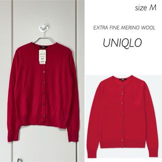 ユニクロ(UNIQLO)の【新品タグ付】UNIQLO エクストラファインメリノクルーネックカーディガン(カーディガン)