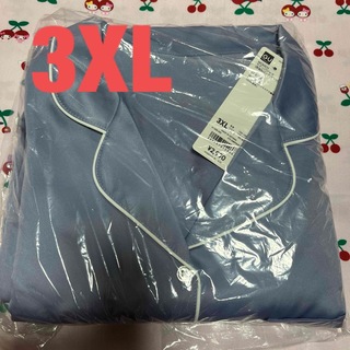 GU  レディース　サテンパジャマ　3XL  長袖　ロングパンツ　ブルー(パジャマ)