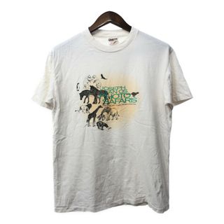 90年代 USA製 ONEITA オニータ アニマルプリント 半袖Ｔシャツ シングルステッチ ホワイト (メンズ MEDIUM) 中古 古着 Q5626(Tシャツ/カットソー(半袖/袖なし))