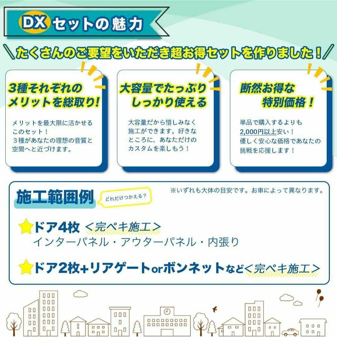 【大特価】デッドニングシート 制振シート 吸音材　3種の音質大革命セットDX！ 自動車/バイクの自動車(カーオーディオ)の商品写真