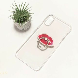 スマホリングつきiPhoneクリアハードケース キスマーク(iPhoneケース)