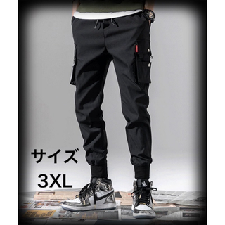 【新品・未使用】メンズ 3XL カーゴパンツ ワークパンツ ゆったり ブラック(ワークパンツ/カーゴパンツ)