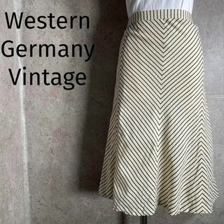 ヴィンテージ(VINTAGE)の西ドイツ製 80s ポリエステル レジメンタルスカート ストライプ 白黒(その他)