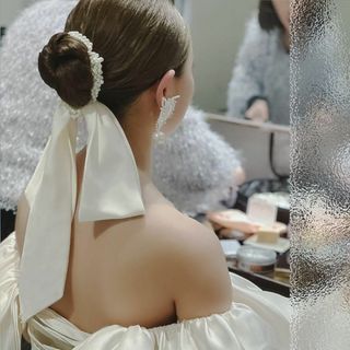 ヘアゴム パール リボン ウェディング 花嫁 まとめ髪 人気 シンプル 大人向け(ヘアゴム/シュシュ)