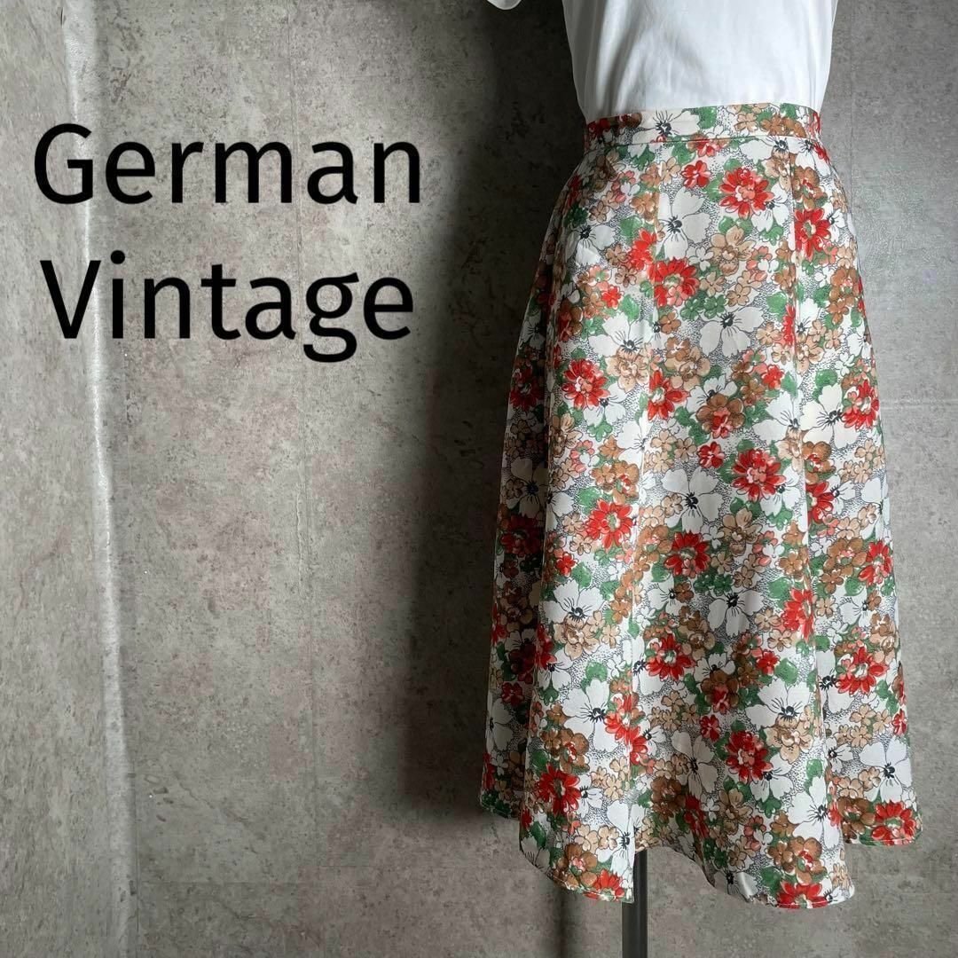 VINTAGE(ヴィンテージ)のドイツ製 80s ヴィンテージ トレヴィラ生地 ポリエステルスカート 花柄 40 レディースのスカート(その他)の商品写真
