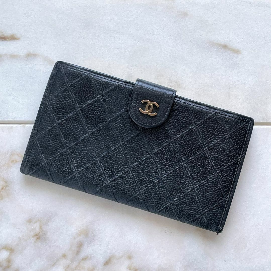 CHANEL - CHANEL シャネル ピコローレ 長財布 がま口 レザー ブラック 黒 本革