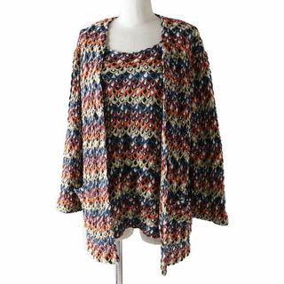 ミッソーニ(MISSONI)の【ドンドン見直し】極美品◎イタリア製 ミッソーニ レディース ニットカーディガン×ノースリニット アンサンブルニット マルチ 総柄 42(ニット/セーター)